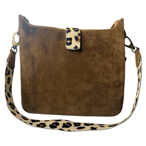 Jane & Marie Brown Suede Leopard Tote Shoulder Bag - Picture 2 of 16